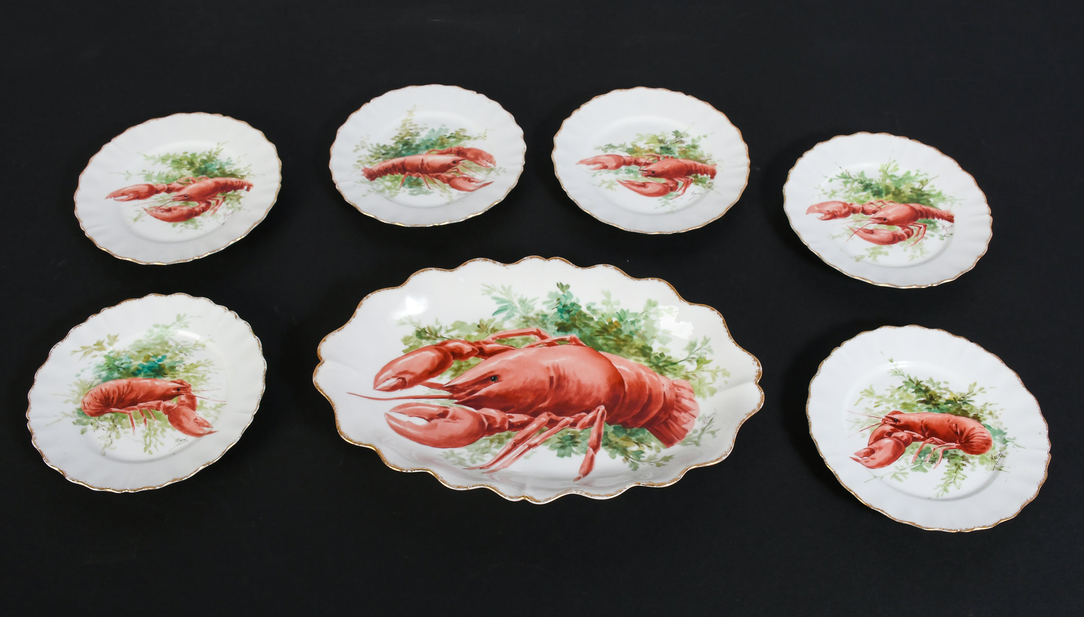 Appraisal: PC LIMOGES PORCELAIN LOBSTER SET Comprising - Plates - Large