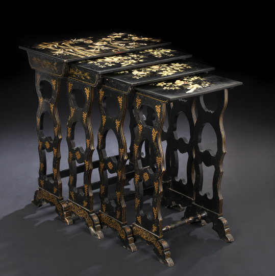 Appraisal: Unusual Suite of Four Victorian Black Lacquer Nesting Tables third