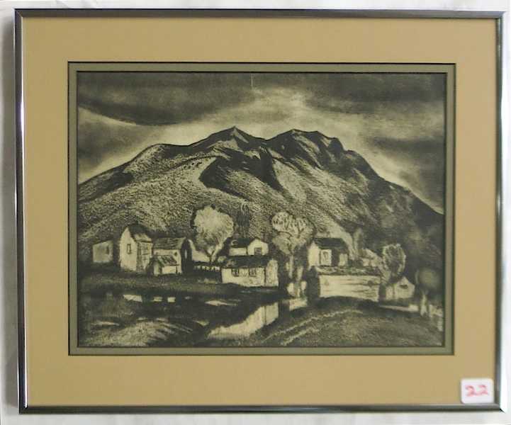 Appraisal: CHARLES EDWARD HEANEY CHARCOAL ON PAPER Oregon - Village with