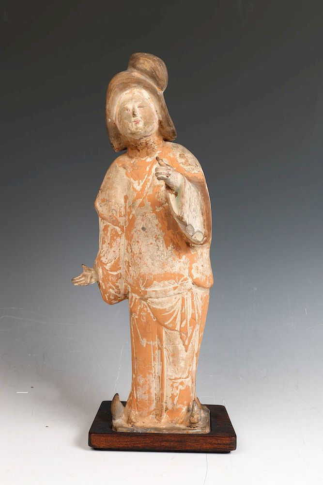 Appraisal: LARGE CHINESE FEMALE IMPERIAL ATTENDANT HAN DYNASTY The pottery women