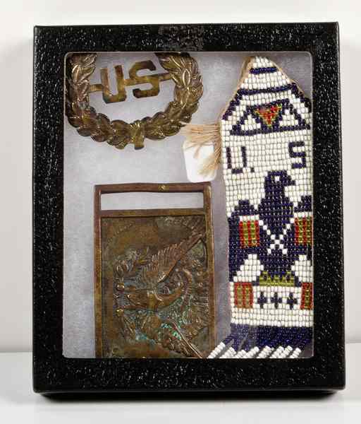 Appraisal: Indian War-Era Belt Buckle and Hat Badge PLUS Beaded Indian