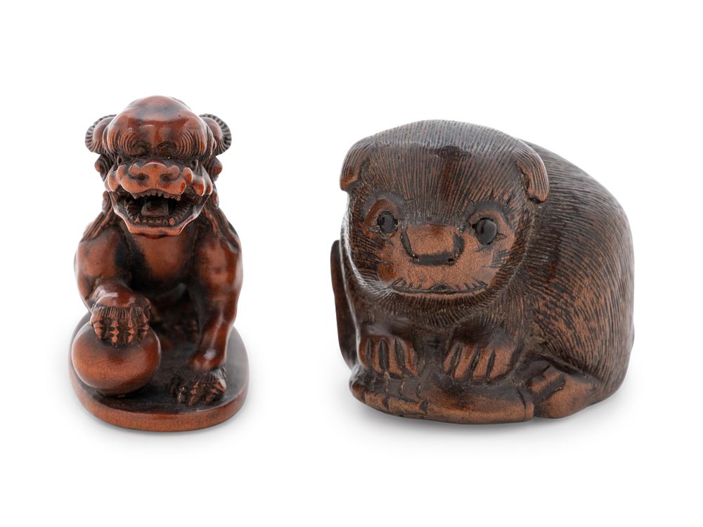 Appraisal: Two Boxwood Netsuke Two Boxwood Netsuke the first in the