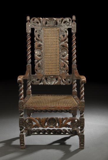 Appraisal: English Carved Walnut Armchair early th century in the Carolean