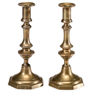 Appraisal: A Pair of English Brass Octagonal Base Candlesticks th Century