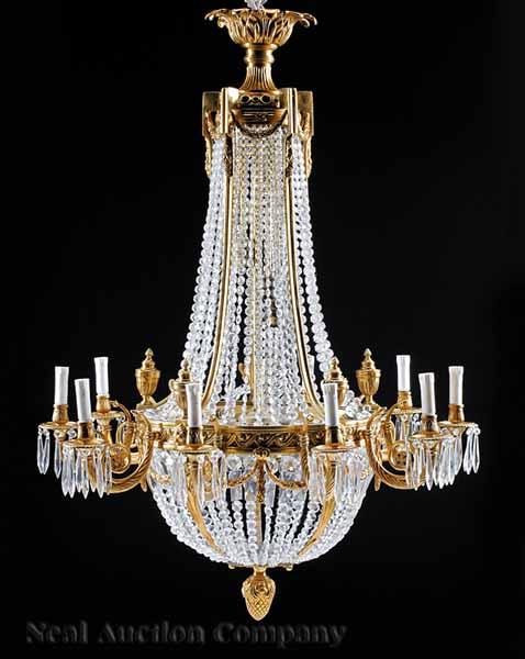 Appraisal: A Louis XVI-Style Gilt Bronze and Crystal Ten-Light Chandelier acanthus