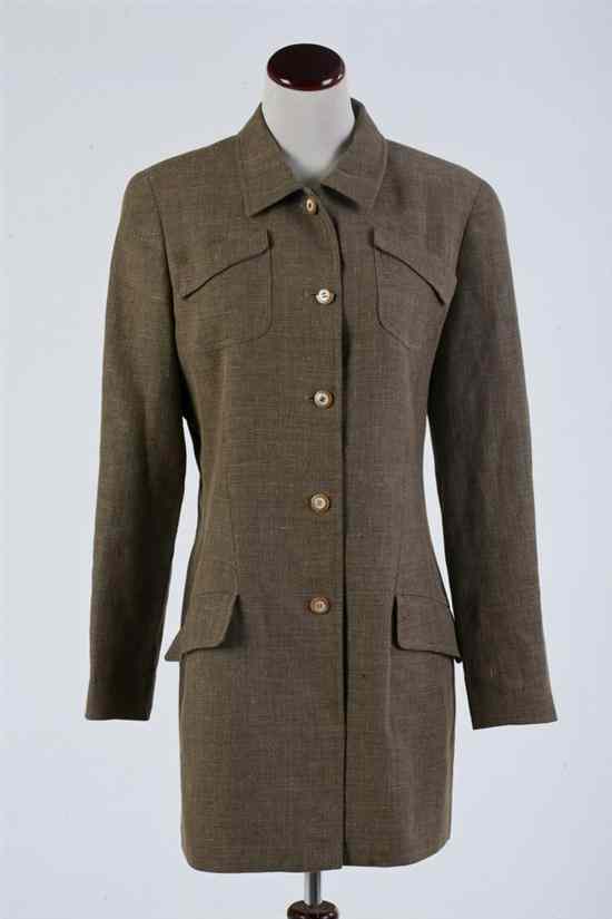 Appraisal: SALVATORE FERRAGAMO BROWN TWEED JACKET Size Linen and wool Linen