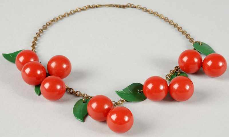 Appraisal: Bakelite Cherries Leaves Necklace Description Ten cherries and six leaves