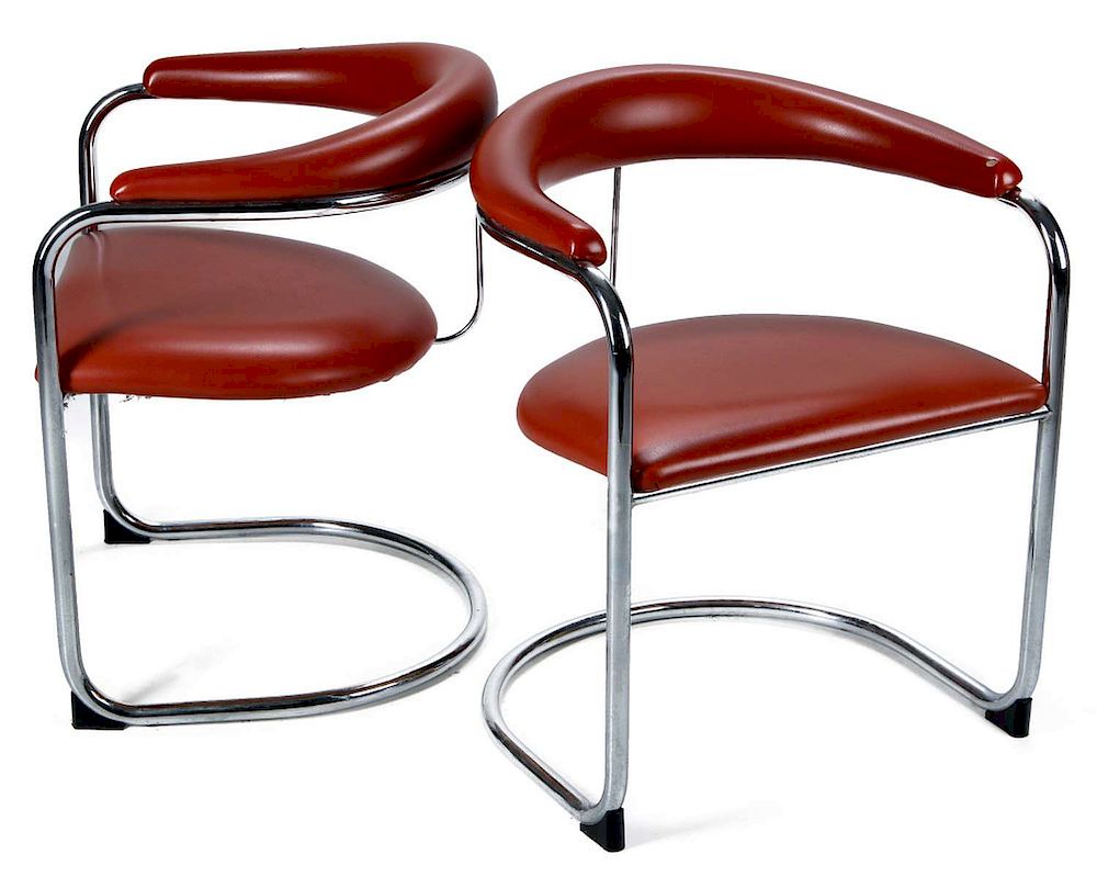 Appraisal: A PAIR ANTON LORENZ CANTILEVER CHAIRS FOR THONET Tubular chromed