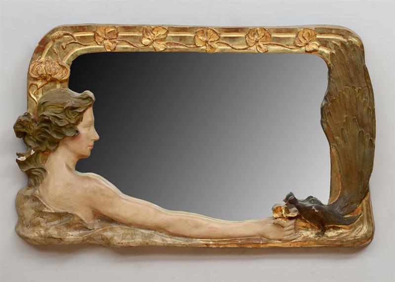 Appraisal: CONTINENTAL ART NOUVEAU PAINTED AND PARCEL-GILT COMPOSITION MIRROR The rectangular