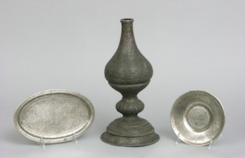 Appraisal: An Interesting Group Of Three Persian Hand Chased Metal Items