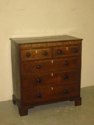 Appraisal: A GEORGE III OAK CHEST with mahogany banding two short