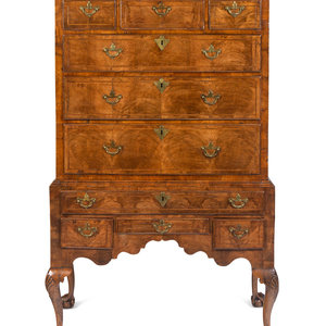 Appraisal: A George II Burl Walnut Chest on Stand Mid- th