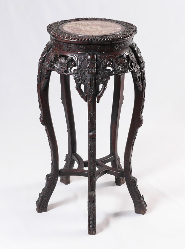 Appraisal: CARVED ORIENTAL MARBLE TOP PLANT STAND Round marble top with