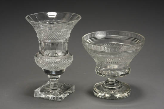 Appraisal: Anglo-Irish Diamond Cut Glass Compote and Vase Late th Century