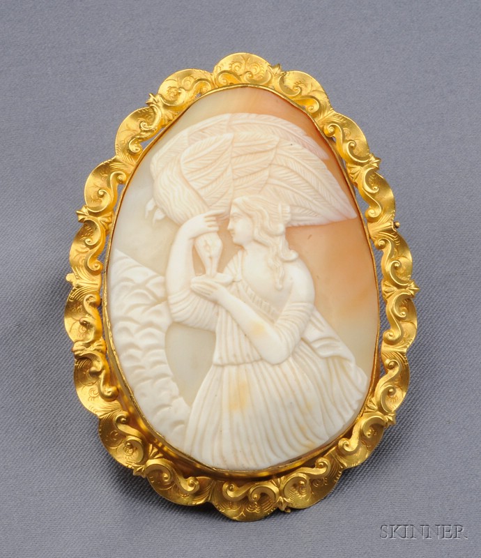 Appraisal: Antique Shell Cameo Brooch depicting Leda and the swan in