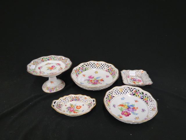 Appraisal: pcs Schumann Bavarian Porcelain Serving Pieces Dresden florals fancy openwork