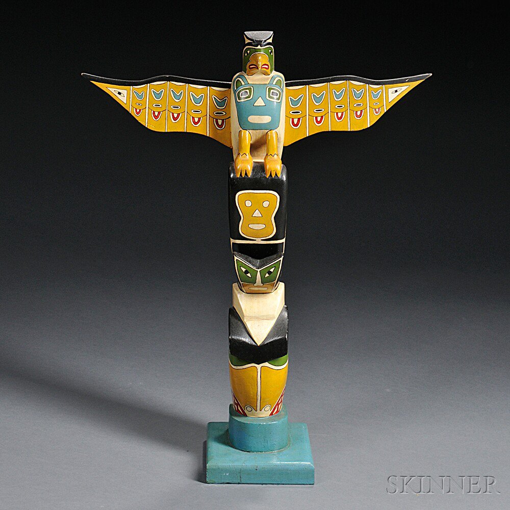 Appraisal: Folk Art Polychrome Wood Totem Pole ht in Estimate -