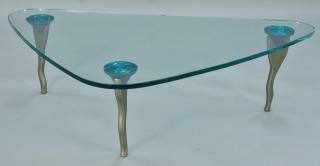 Appraisal: PMH glass top coffee table triangular top on polished aluminum