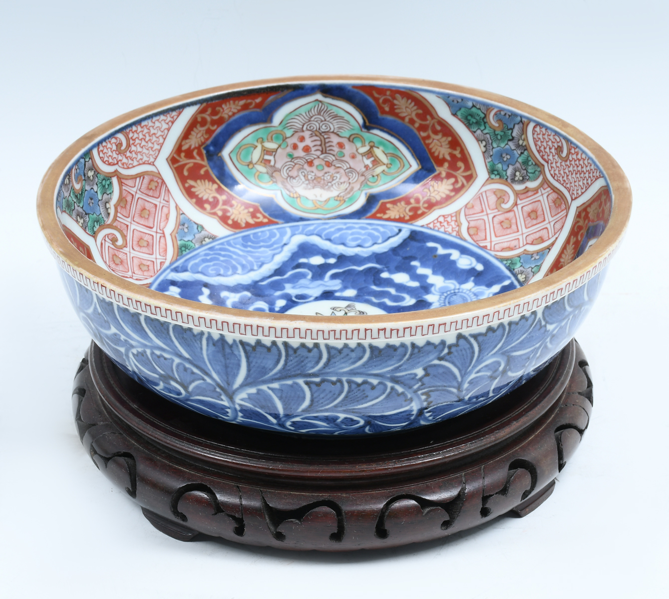 Appraisal: TH C JAPANESE IMARI ARITA PORCELAIN BOWL ON STAND Meiji