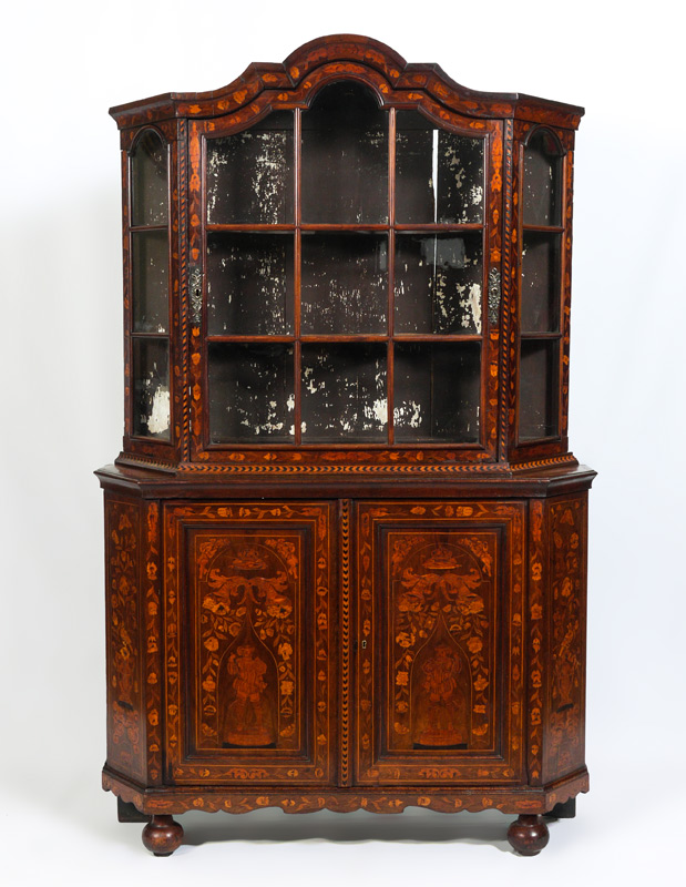 Appraisal: TH CENTURY DUTCH MARQUETRY INLAID CURIO CABINET part Dutch Curio