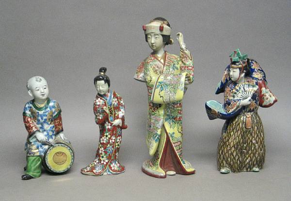 Appraisal: A group of four Kutani porcelain figures Including a bride