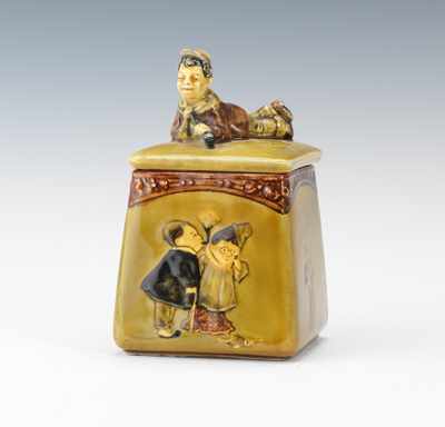 Appraisal: A Majolica Lidded Tobacco Jar Ceramic with high gloss polychrome