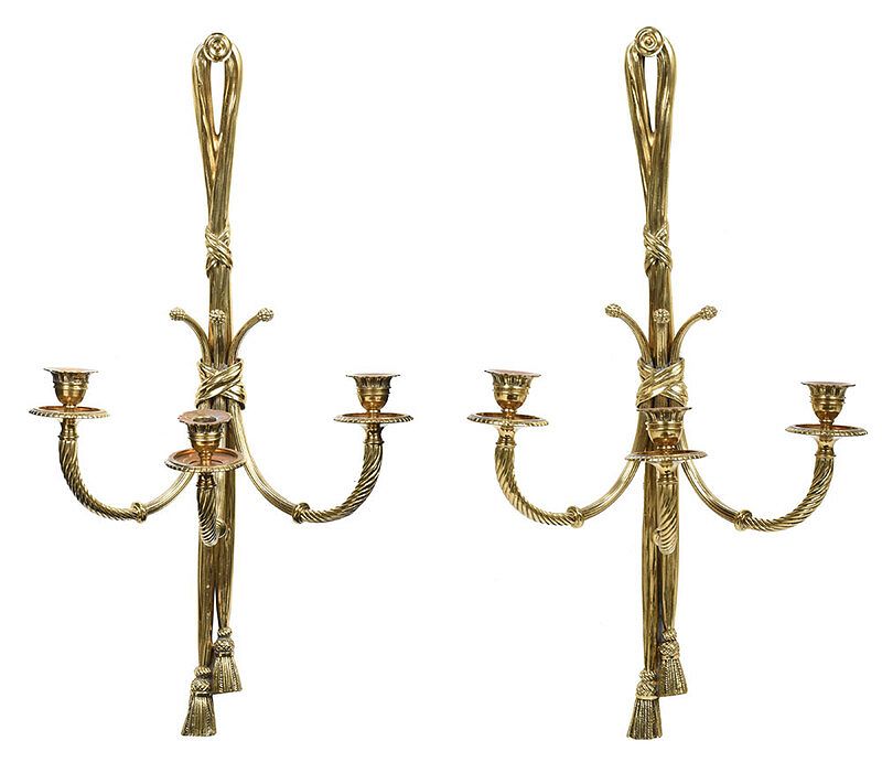 Appraisal: Pair of Louis XVI Style Gilt Bronze Wall Sconces probably