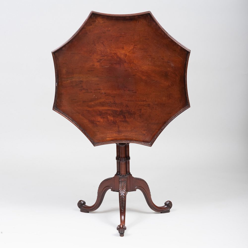 Appraisal: George III Mahogany Tilt-Top Tea Table with Fretwork Gallery x