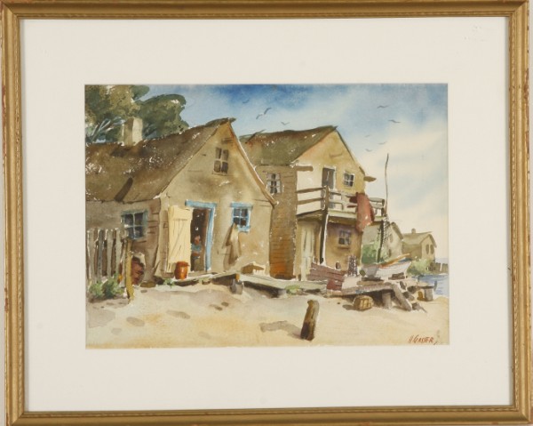 Appraisal: Fisherman's Shanty watercolor x sight SLR H Gasser Artist American