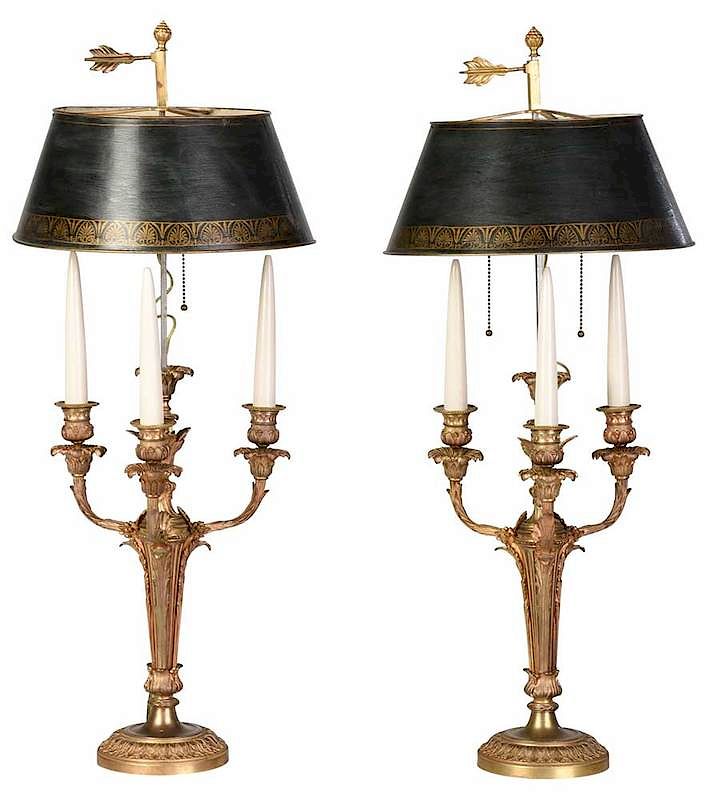 Appraisal: Pair of Louis XVI Style Gilt Bronze Candelabras French late