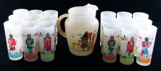 Appraisal: Blue Eagle Famous Oklahoma Indians Glassware Includes eighteen frosted glass