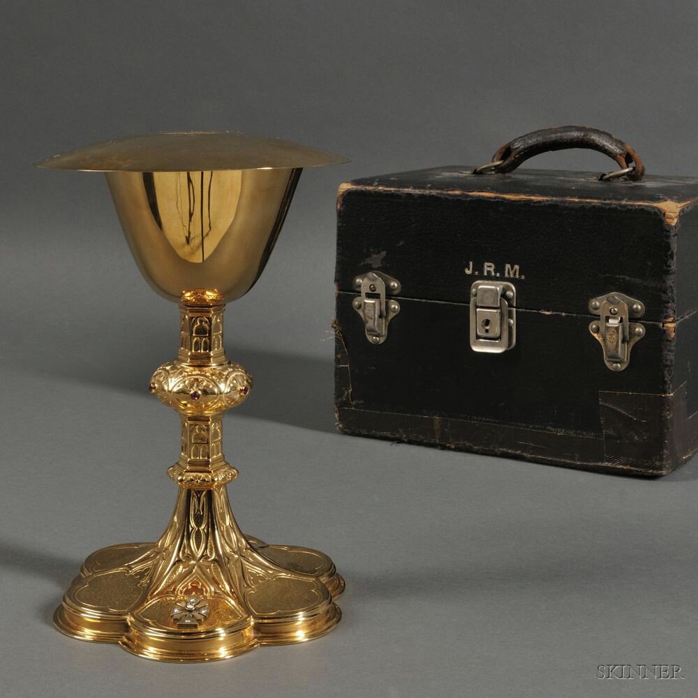 Appraisal: American Gold-washed and Diamond-set Sterling Silver Chalice possibly Newark New