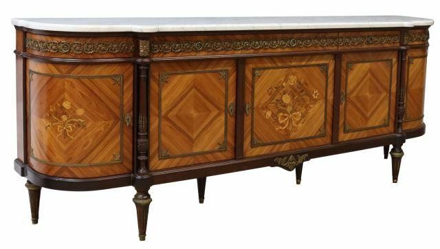 Appraisal: French Louis XVI style marble-top mahogany sideboard th c shaped