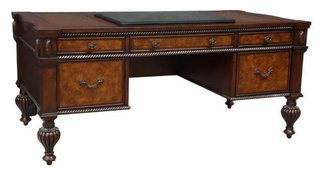 Appraisal: Mahogany computer desk late th c top with projecting squared