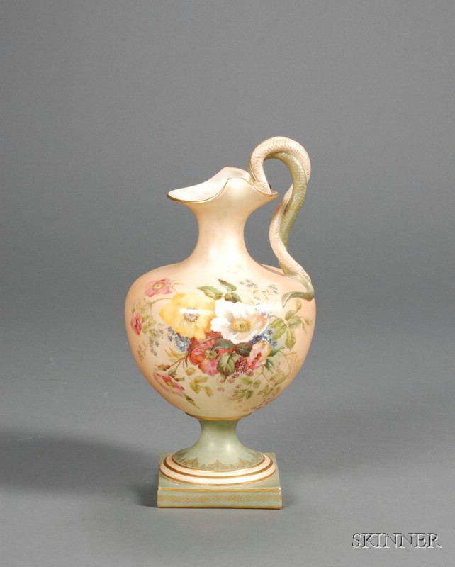 Appraisal: Royal Worcester Porcelain Ewer England c shape entwined double snake