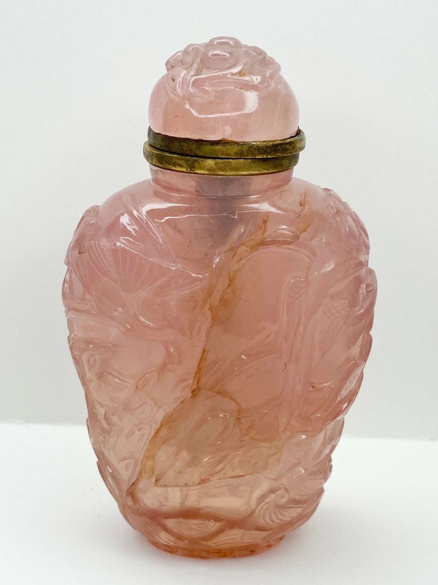 Appraisal: Chinese Carved Rose Quartz Snuff Bottle tall at widest Condition