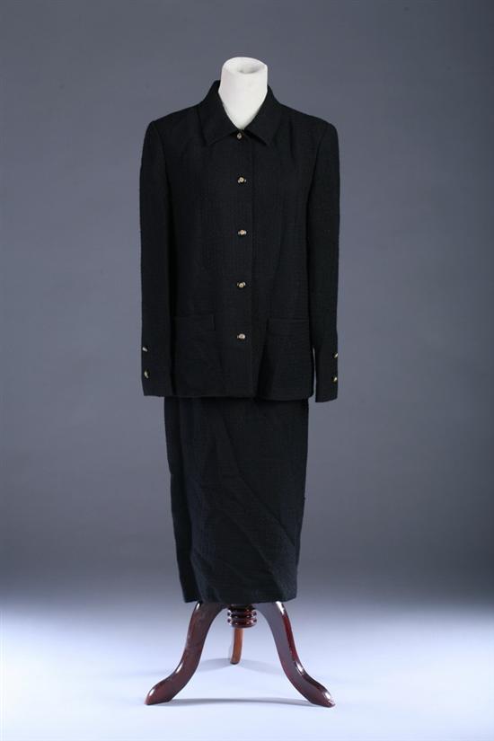 Appraisal: CHANEL BOUTIQUE BLACK TEXTURED WOOL SUIT s retailed Garfinckel's Washington