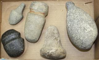 Appraisal: Prehistoric ground stone implements including plummet stones from Essex County