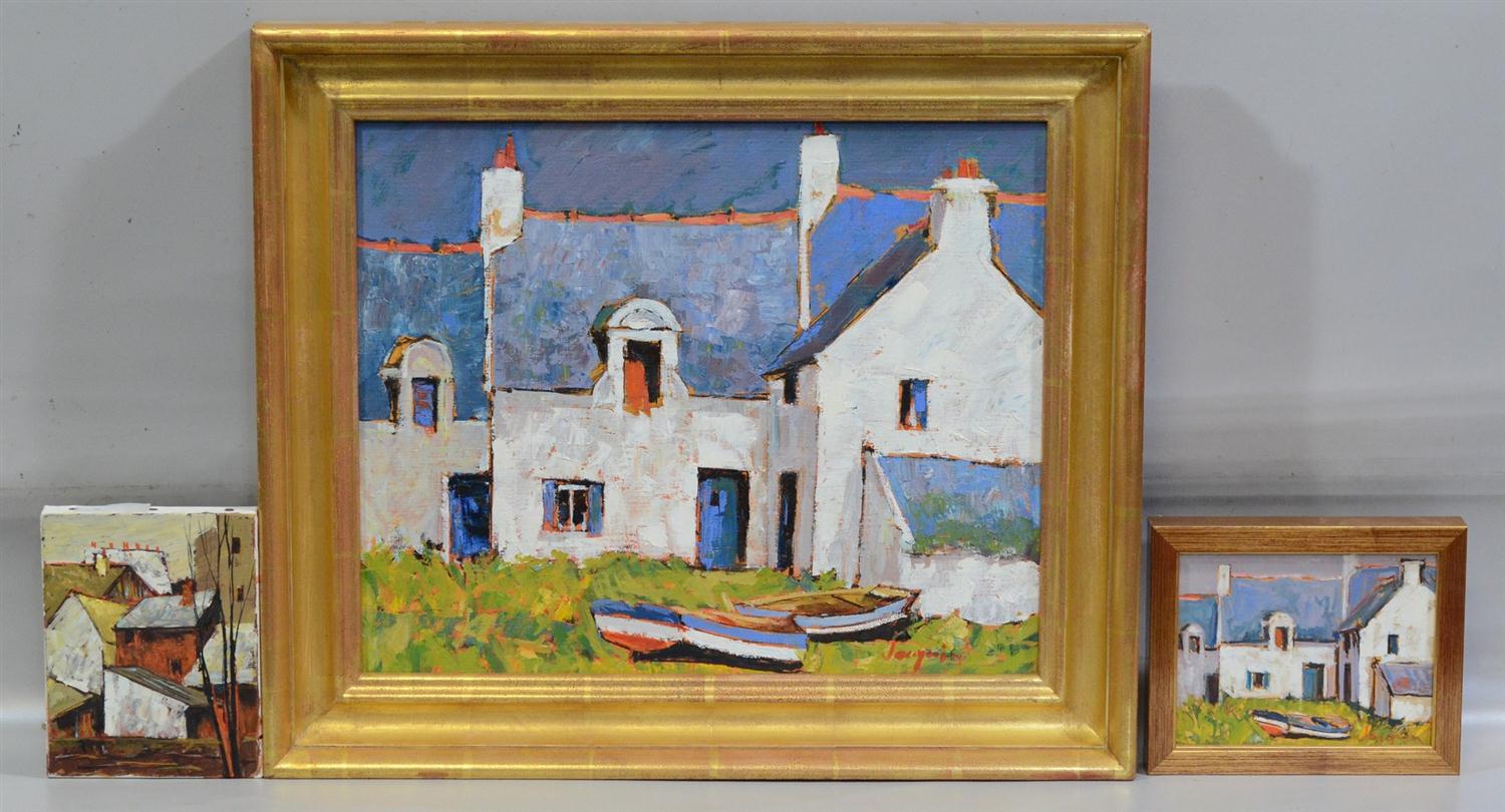 Appraisal: Jacquin French th Century oil on canvas House with Boats