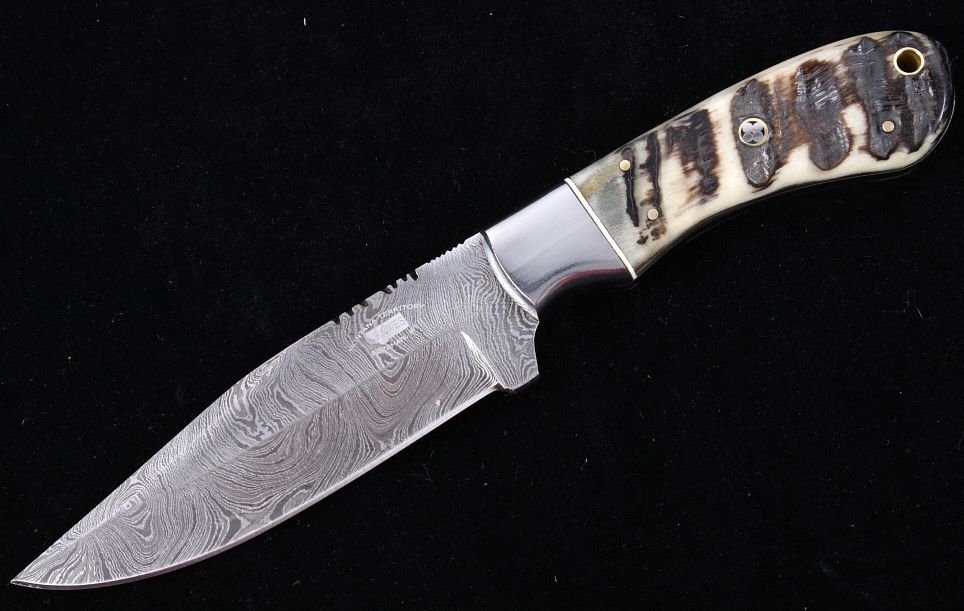 Appraisal: M T Knives of Bozeman Rams Horn Damascus Knife This