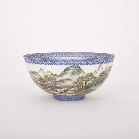 Appraisal: Delicate Eggshell Bowl with Landscape Painting Qianlong Mark Early th