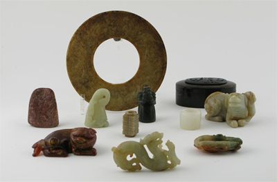 Appraisal: Ten Chinese various jade soapstone and hardstone carvings including lion