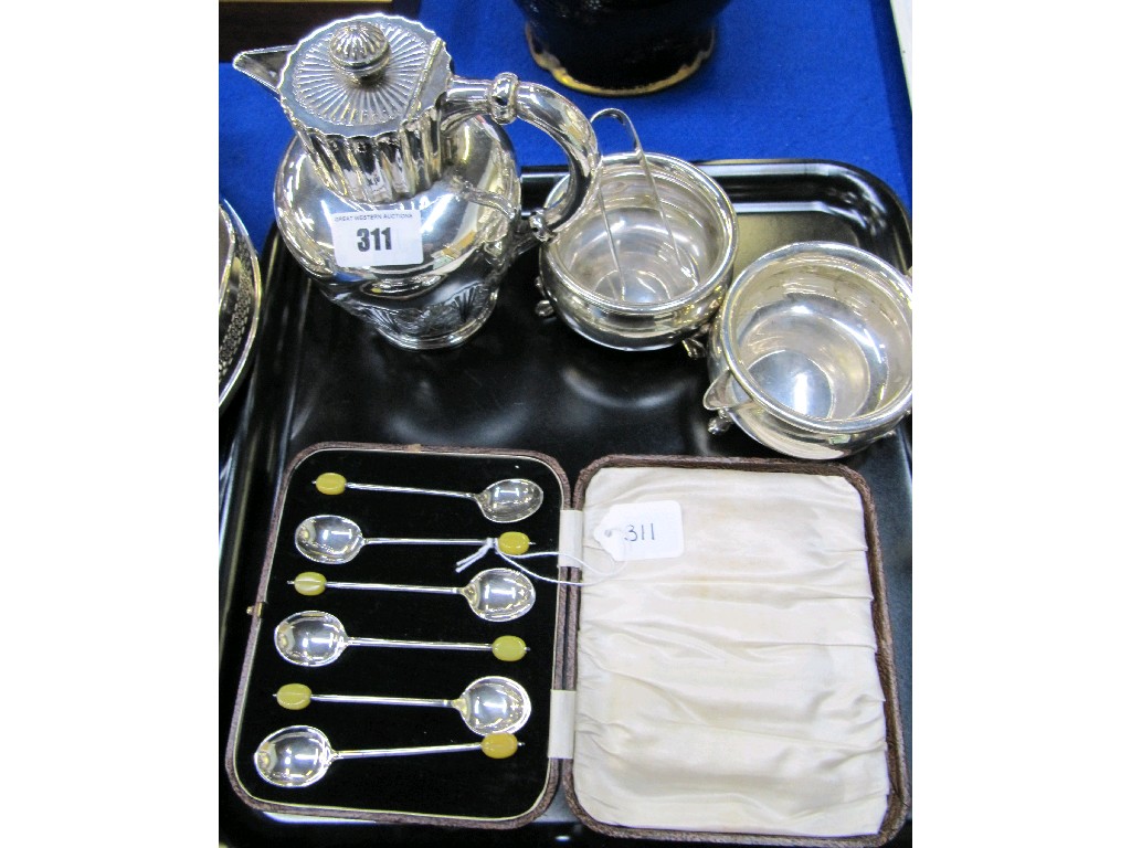 Appraisal: Lot comprising water pot cream and sugar and cased set