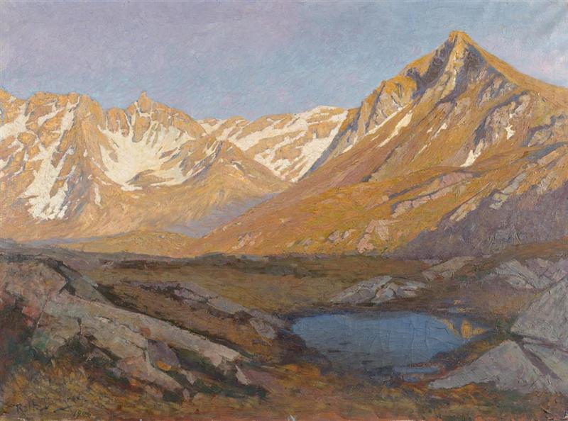 Appraisal: DE GRADA RAFFAELE Milan Chain of mountains at sunset Oil