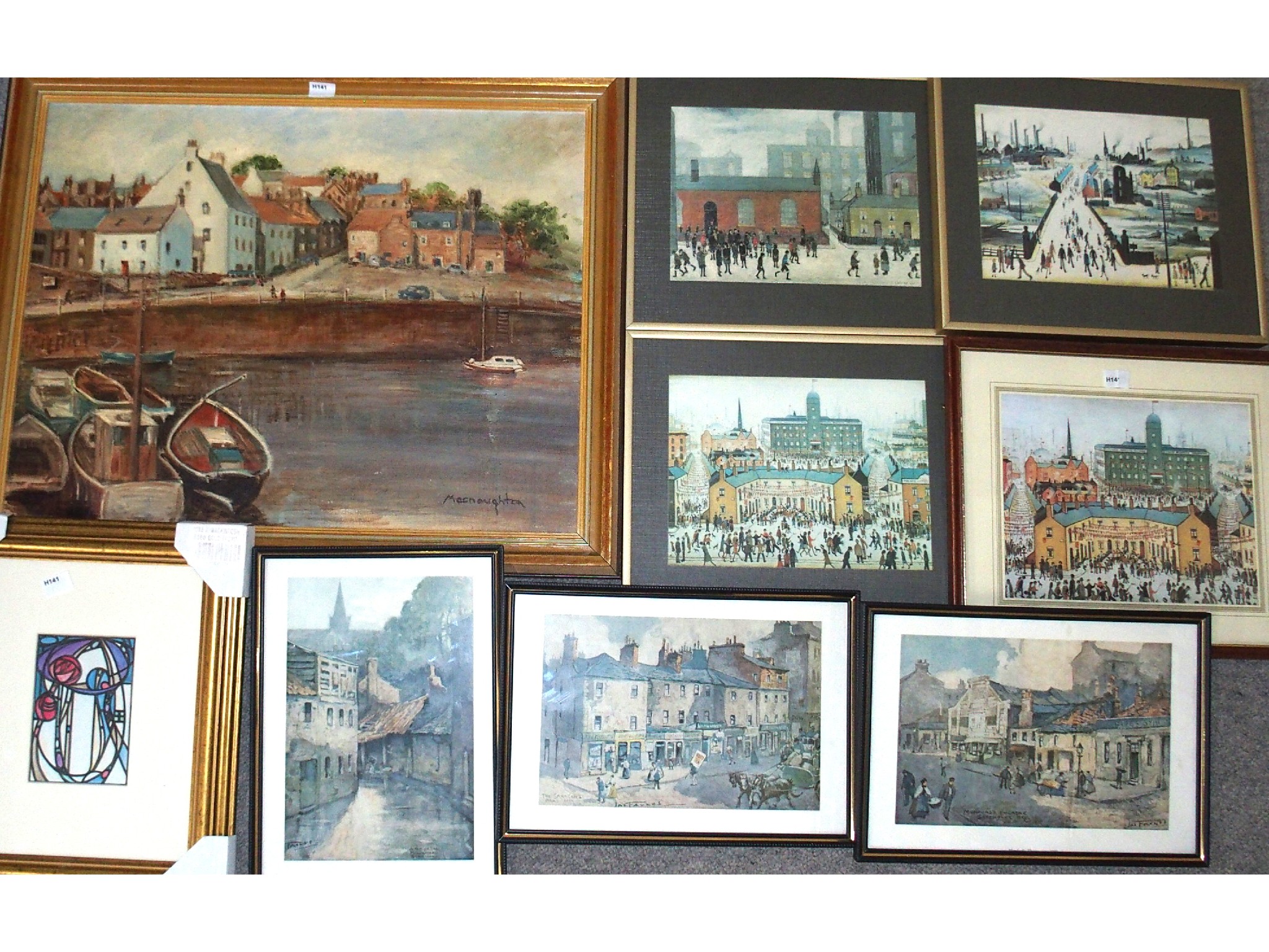 Appraisal: MACHAUGHTON Harbour scene signed oil on board and various miscellaneous