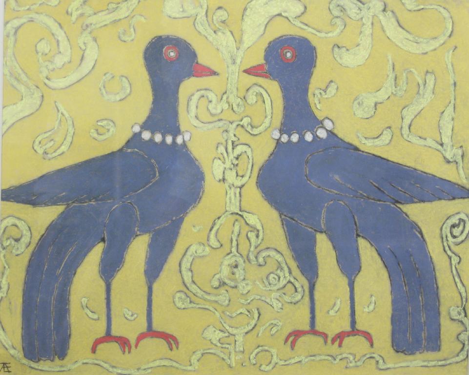 Appraisal: ELYSE ASHE LORD Love-birds signed with monogram pastel over lithographic