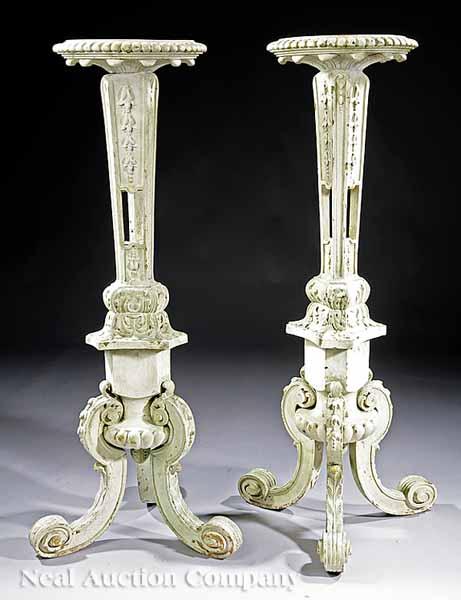 Appraisal: A Pair of George III-Style Cr me Peinte Torcheres c