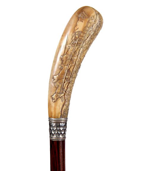 Appraisal: Alaskan Malamute Walrus Cane Ca - A high relief carved