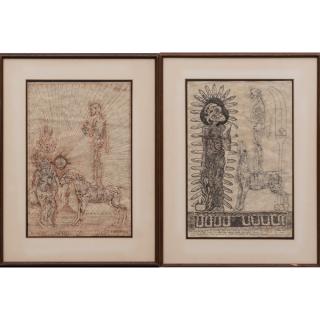 Appraisal: Jack Carlton th Century Two Drawings Ink on parchment Largest