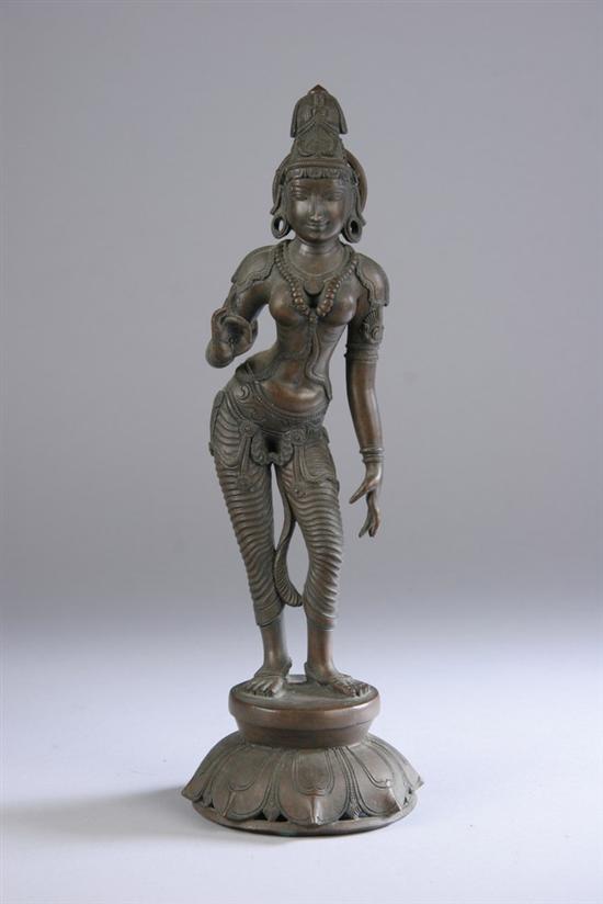 Appraisal: INDIAN BRONZE FIGURE OF PARVATI VIJAYANAGAR Standing in tribhanga on